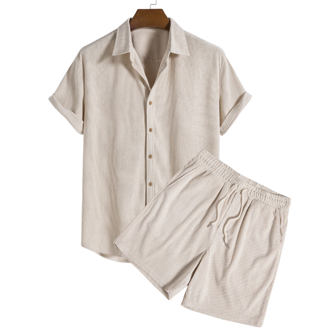 Short-Sleeved Corduroy Button Up Shirt & Shorts