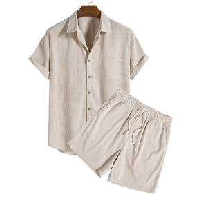 Short-Sleeved Corduroy Button Up Shirt & Shorts