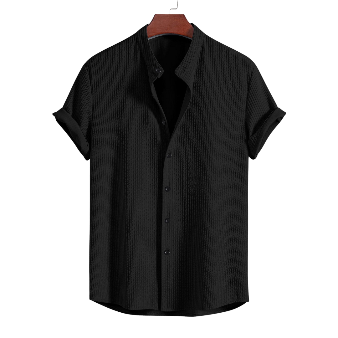 Muscle Fit Ribbed Stand Collar Shirt