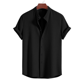 Muscle Fit Ribbed Stand Collar Shirt