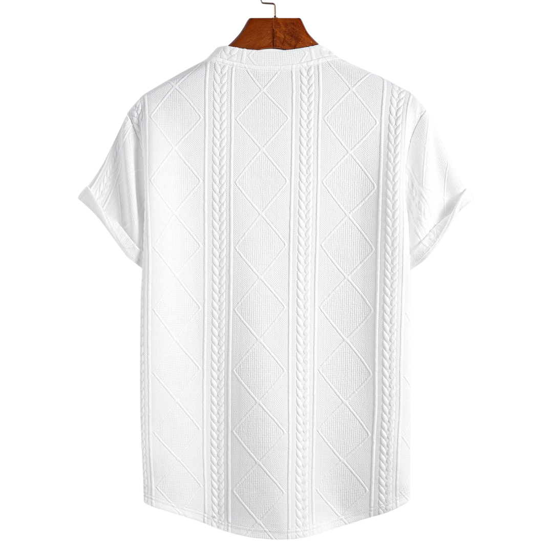 Short Sleeve Geometric Jacquard Arc Hem T-Shirt