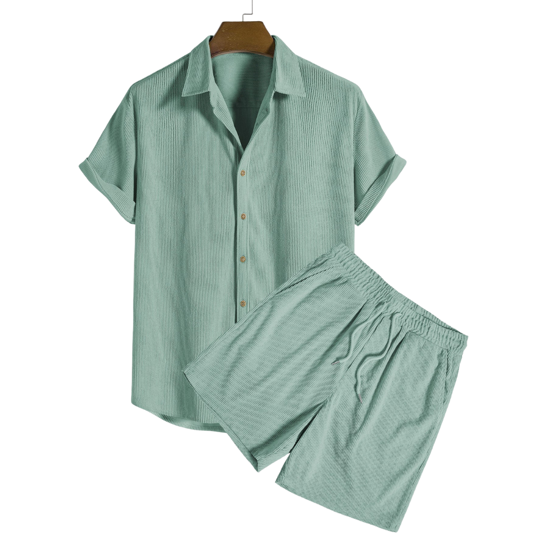 Short-Sleeved Corduroy Button Up Shirt & Shorts