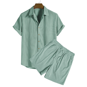 Short-Sleeved Corduroy Button Up Shirt & Shorts