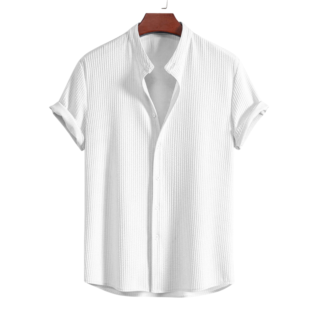 Muscle Fit Ribbed Stand Collar Shirt