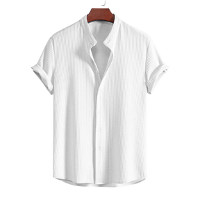 Muscle Fit Ribbed Stand Collar Shirt