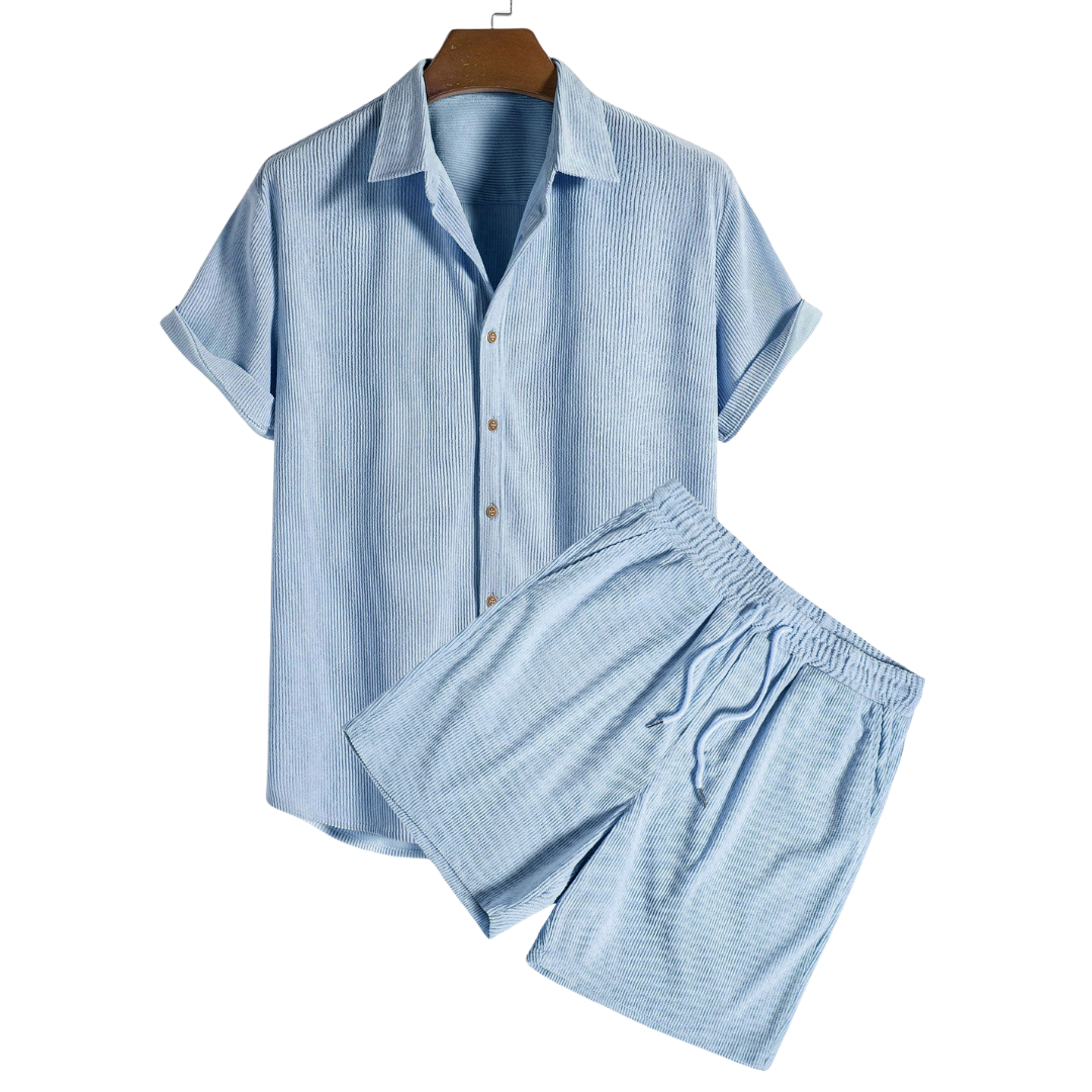 Short-Sleeved Corduroy Button Up Shirt & Shorts