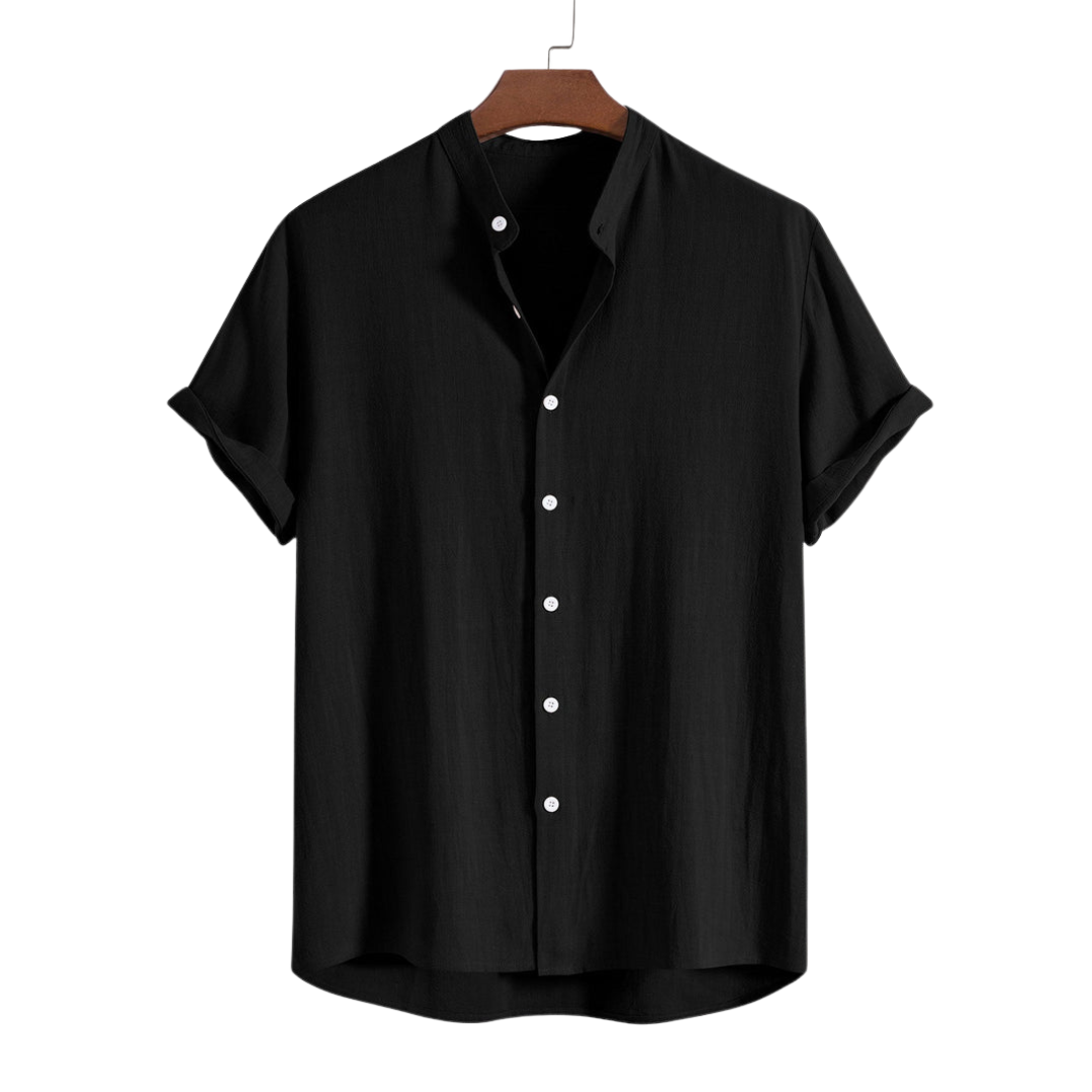 Linen And Rayon Blend Stand Collar Shirt