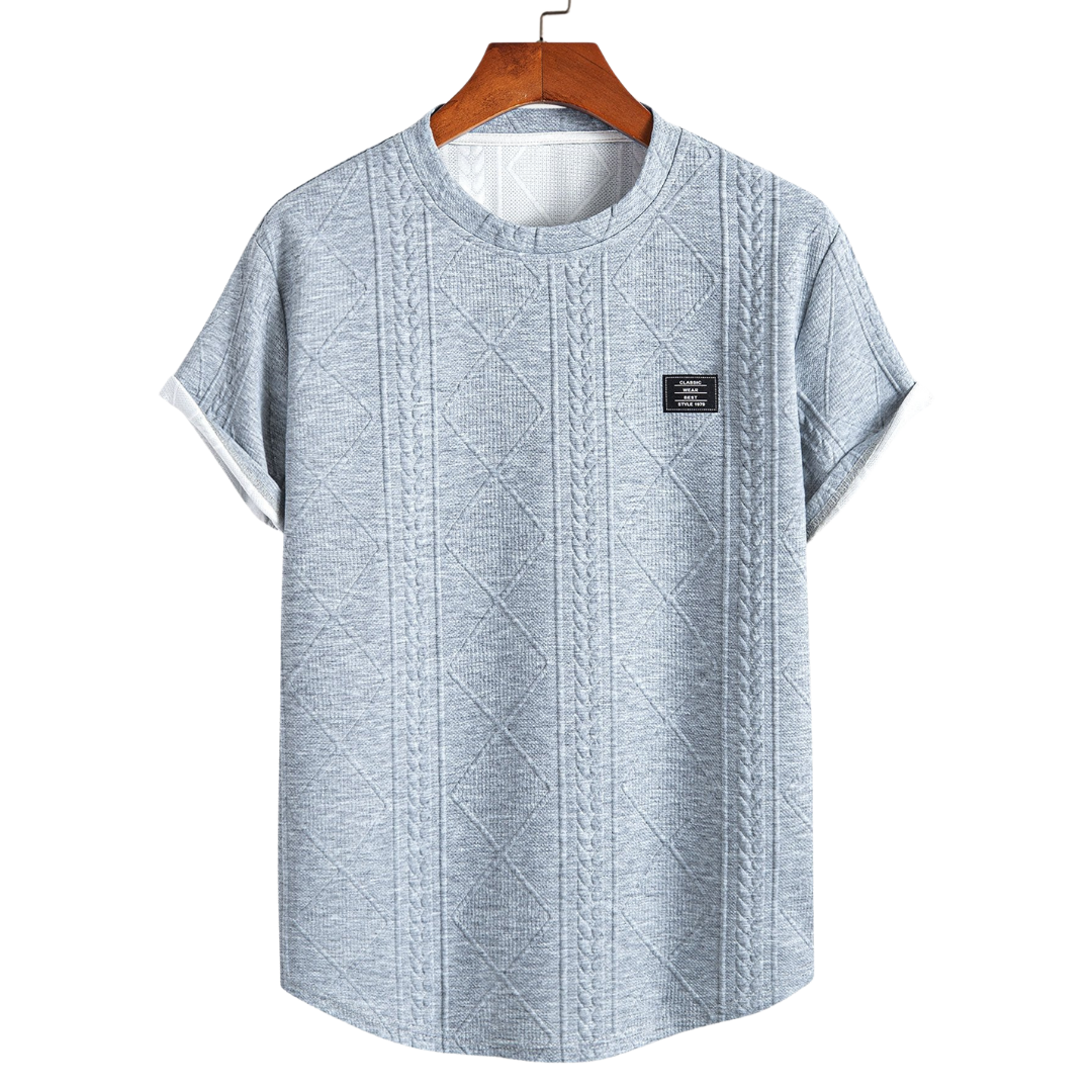 Short Sleeve Geometric Jacquard Arc Hem T-Shirt