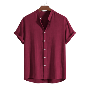 Linen And Rayon Blend Stand Collar Shirt