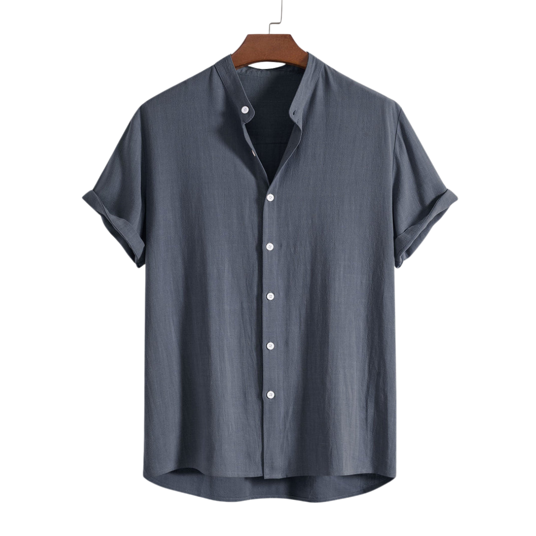 Linen And Rayon Blend Stand Collar Shirt